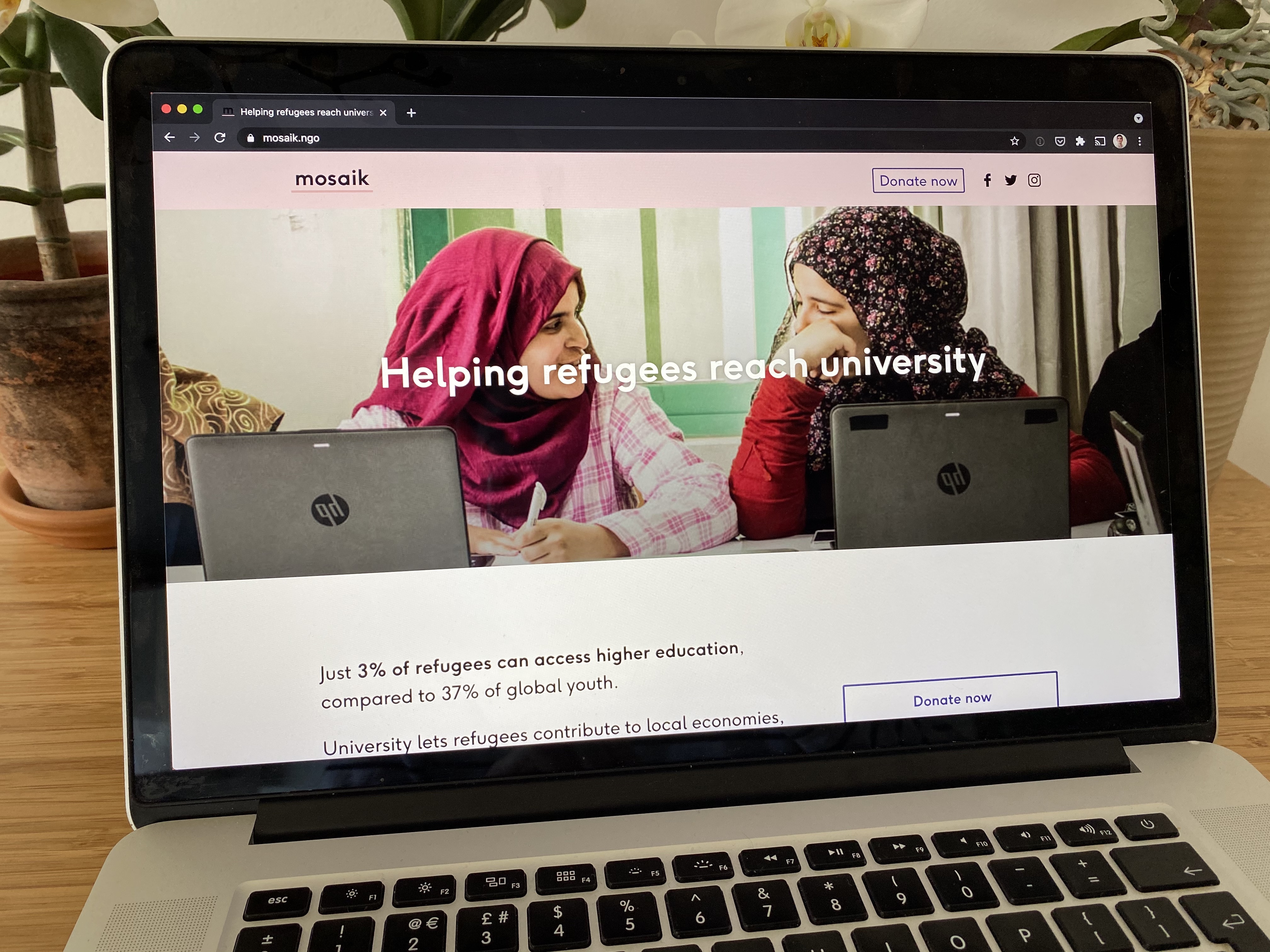The website on a laptop